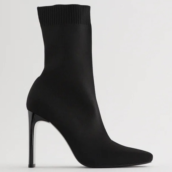 Zara HEELED SOCK-STYLE ANKLE STRETCHY BOOTS SQUARE TOE BLack NEW - Picture 4 of 12